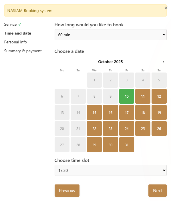 Resevu-boekingswidget met de stap om een behandeling te kiezen